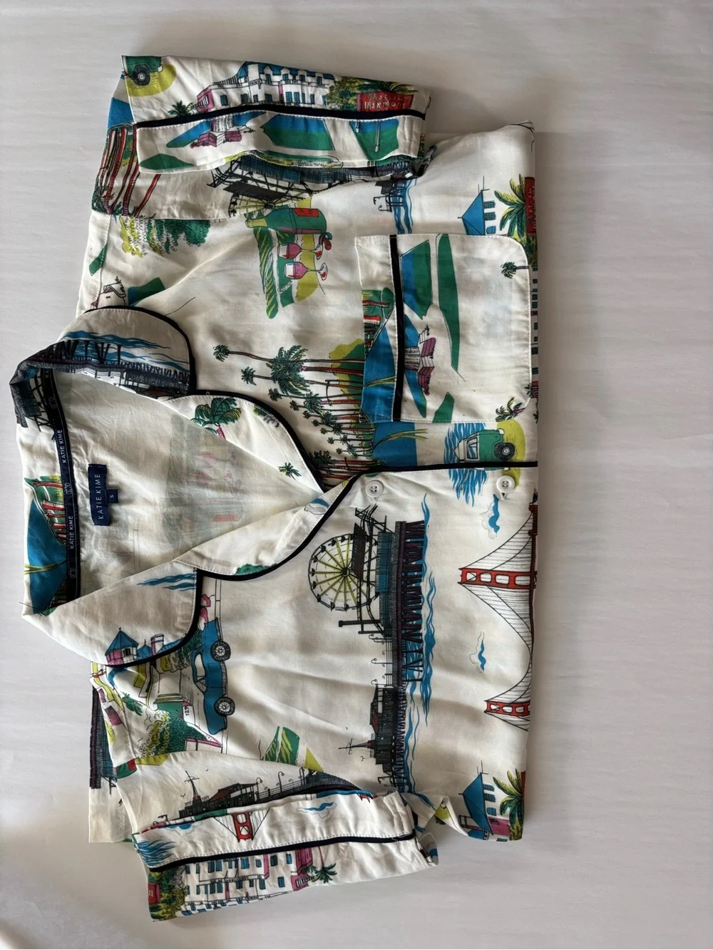 Katie Kime California Toile Pajama Short Set S Cotton Hollywood Golden Gate Surf - Picture 10 of 11